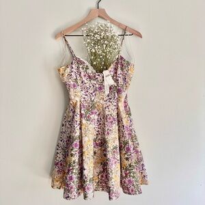 Anthropologie Floral Mini Dress in Cream, Yellow & Purple
